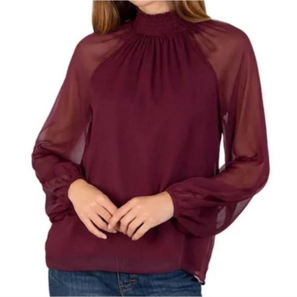 Joie Long Sleeve Smocked Top in Deep Wine Burgundy size Small